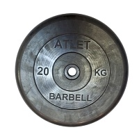 Диск обрезиненный MB Barbell Atlet черный 26 мм, 20 кг MB-AtletB26-20