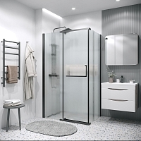 Душевой уголок Grossman Pragma 1950x1000x1000 (стекло шиншилла) левый черный матовый 120.K33.03.1010.21.02