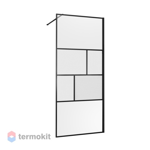 Душевая перегородка Vincea Walk-In 900х2000 (узорчатое стекло) черный матовый VSW-1HC900CFB