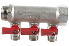 Kromwell Коллектор из латуни с отсекающими шаровыми кранами на НР 1" x 1/2" 3 вых.