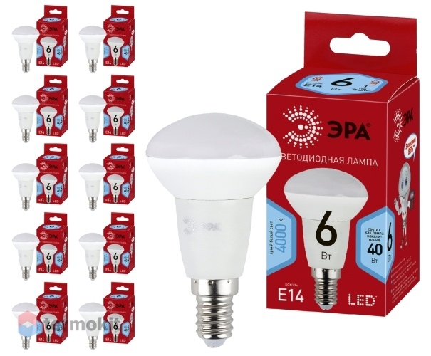 Лампа светодиодная ЭРА ECO LED R50-6W-840-E14 диод, рефлектор, 6Вт, нейтр, E14, 10 шт.