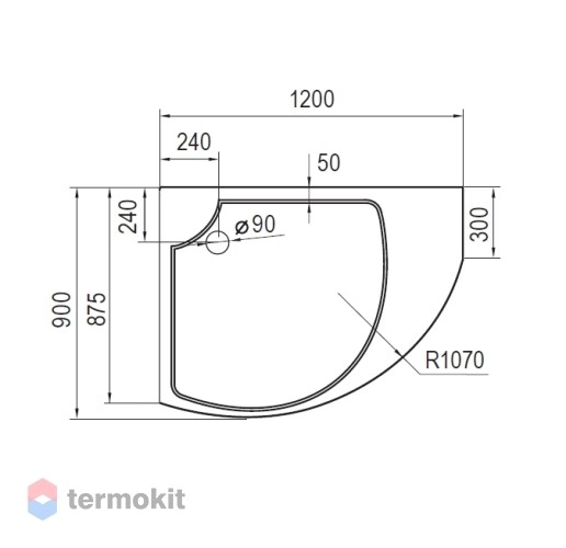 Поддон акриловый Cezares TRAY-A-TRIUMPH-RH-120/90-15-W-L