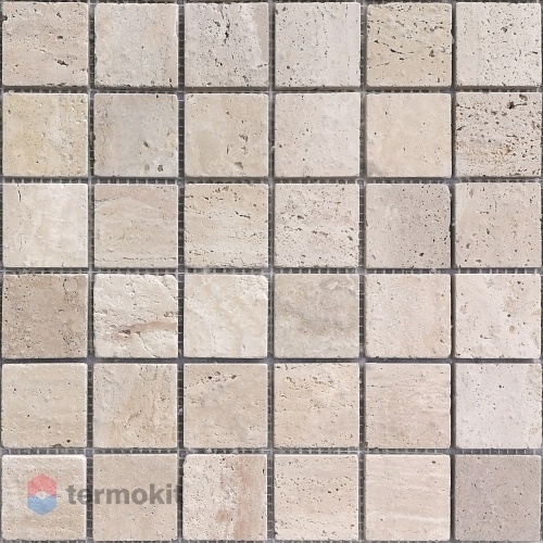 Мозаика Caramelle Mosaic Pietrine 7mm Travertino Beige Mat (4,8x4,8) 30,5x30,5