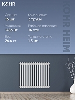 Стальной трубчатый радиатор Kohr Heim 3057/16 секций с боковым подключением 3/4