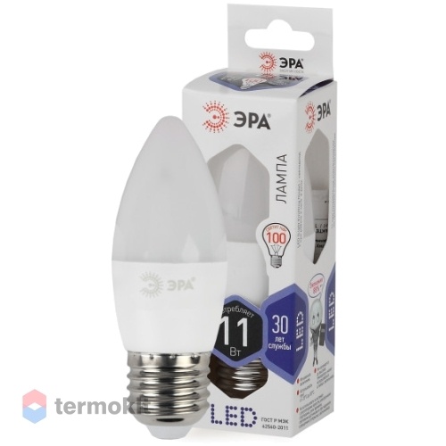 Лампа светодиодная ЭРА LED B35-11W-860-E27 диод, свеча, 11Вт, хол, E27, 10 шт