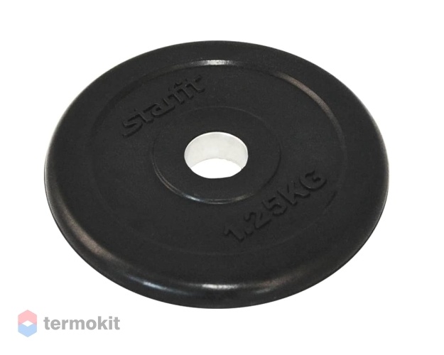 Диск обрезиненный Starfit BB-202 1,25 кг, d26 мм, стальная втулка, черный