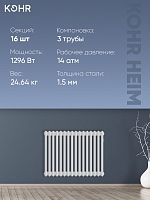 Стальной трубчатый радиатор Kohr Heim 3050/16 секций с боковым подключением 3/4