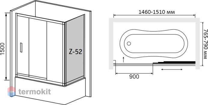 Душевая шторка на ванну RGW Screens SC-81 (SC-41+ Z-52) 1500х1500х800 Хром 04118158-11
