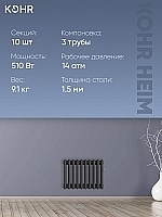 Стальной трубчатый радиатор Kohr Heim 3030/10 секций с боковым подключением 3/4 черный