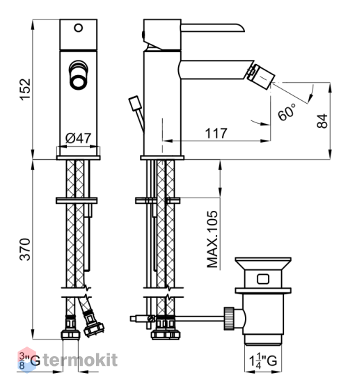 Смеситель для биде Noken Round с донным клапаном хром N199999099
