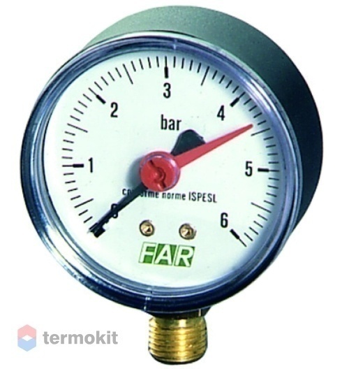 Far Манометр 1/4"(радиальное соед.), 0-6 бар, 20-80 °C, O 63 мм