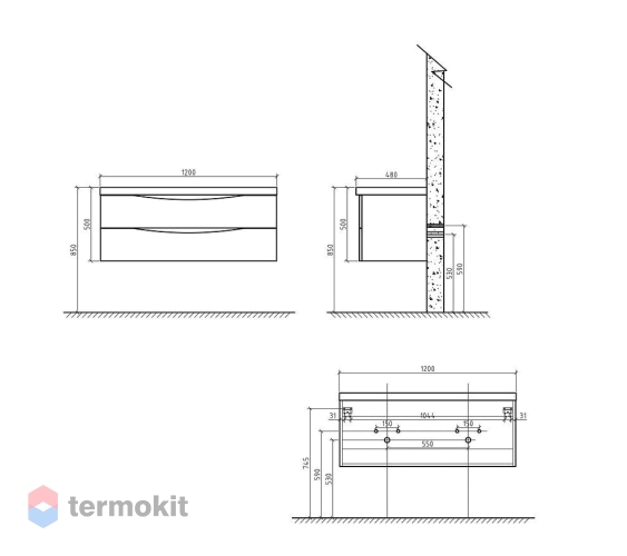 Тумба под раковину BelBagno ETNA 120 подвесная Rovere Nature ETNA-1200-2C-SO-RN-P