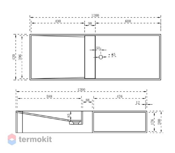 Раковина NTBagno Cagliari Right 1200x420 из искусственного камня NT501/L