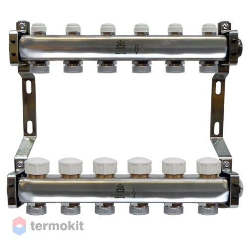 Gekon Коллекторный блок с термостатическими клапанами 1"x 3/4" на 6 вых.
